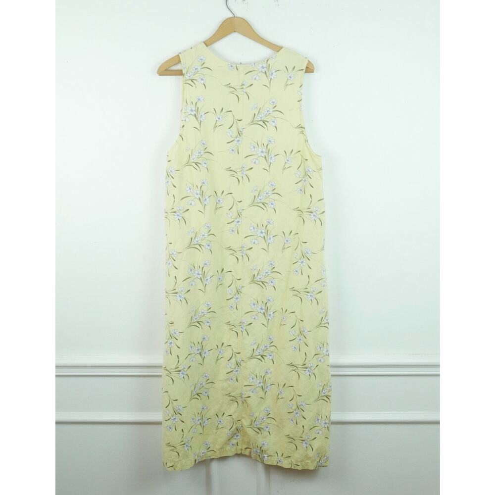 Vintage 90s Linen Blend Dress Large Butter Yellow Dainty Floral Maxi Cottagecore - Picture 7 of 7